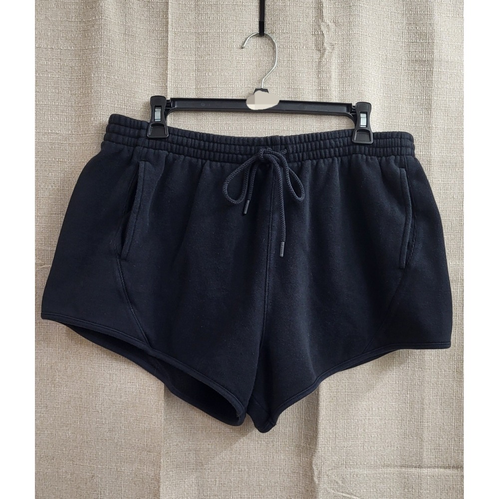 Pink Victoria's Secret Black Fleece Lounge Shorts Drawstring Pockets Large